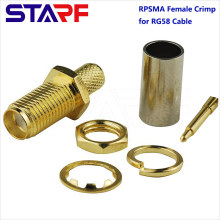 Staright RPSMA Female bulkhead Crimp Connector for RG58 LMR195 Cable
